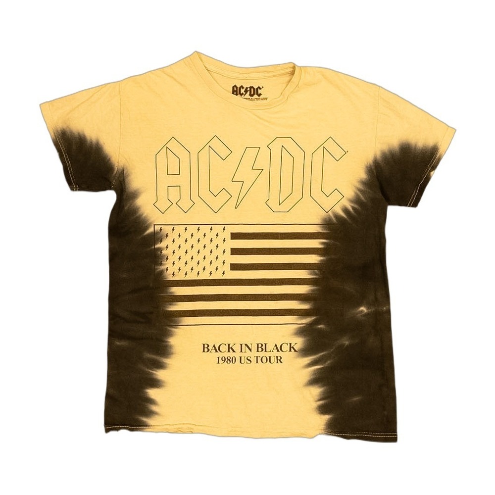 AC/DC Graphic T-Shirt Mens S/M Yellow Black Excellent Tie Dye 1980 US Tour Tee
